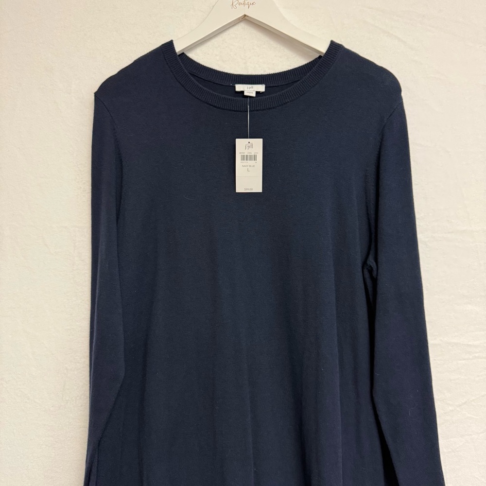 J. Jill Knit Dress NWT Navy Blue Simple ribbed detail at neck, wrist and hem L - Picture 2 of 13